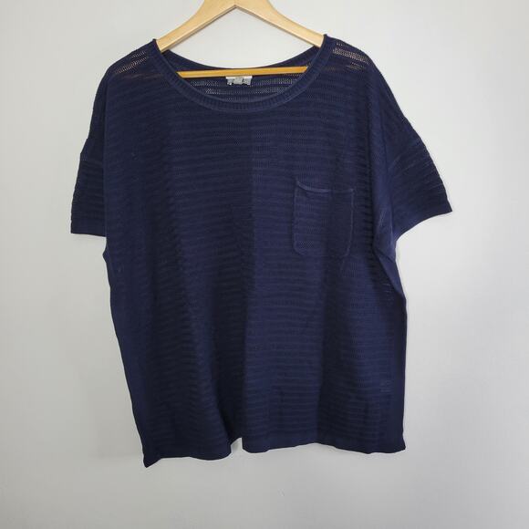 Talbots Womens Sweater 3XP Navy Crewneck Sheer Short Sleeve New - Picture 1 of 7